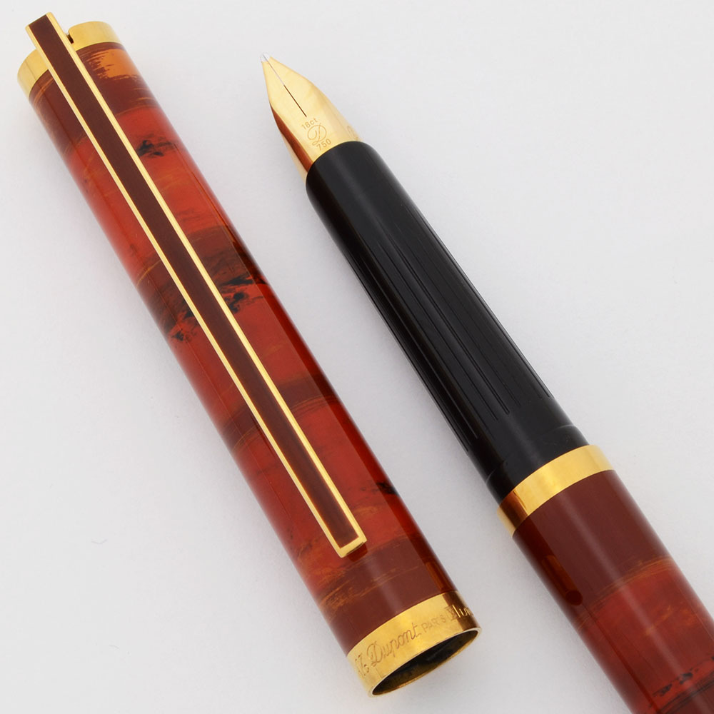 S T Dupont Classique Fountain Pen (1980s) - Red Banded Lacque de